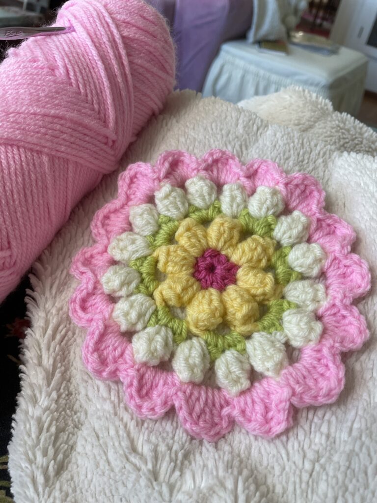 Crocheted Spring flower in pinks