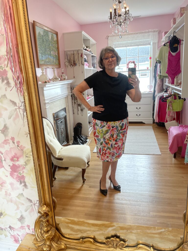 # 11 floral rip skirt and black tee