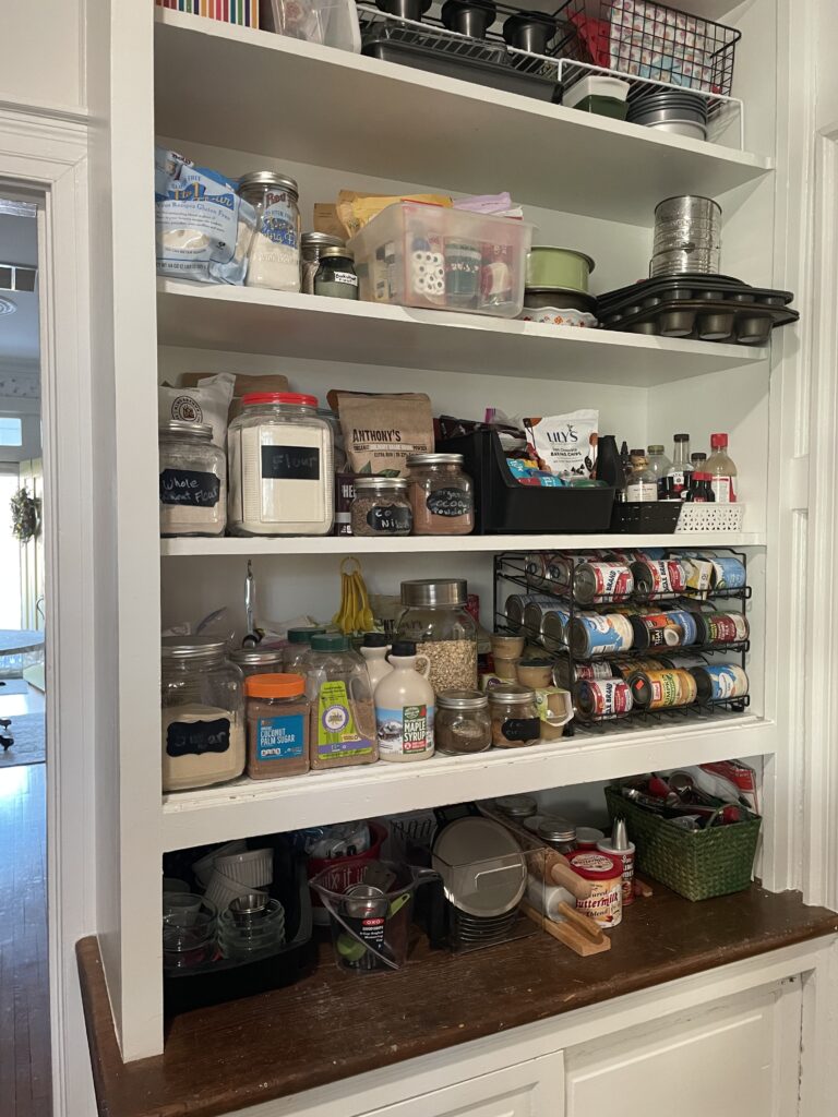 shelves with all baking supplies