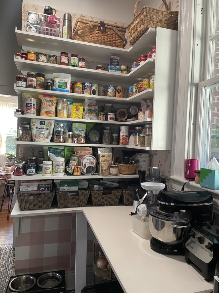 organized shelves with cans