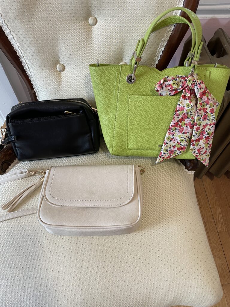 Spring purses, Ivory, Black and lime green with floral bow