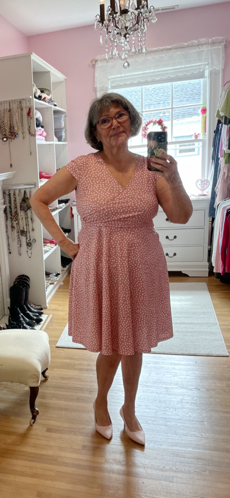 # 20 Pink polka dot dress